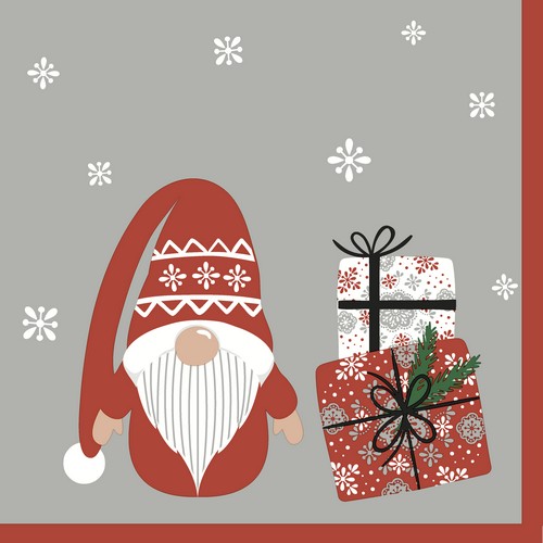 20 Servietten Gnome with Gifts - Zwerg an Geschenke 33x33cm