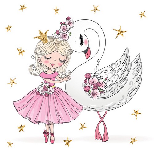 20 Servietten Pink Ballerina with Swan - Ballerina mit Schwan 33x33cm