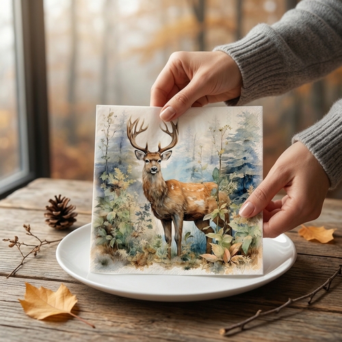 20 Servietten Deer in the Woods - Hirsch im Vinatge-Wald 33x33cm
