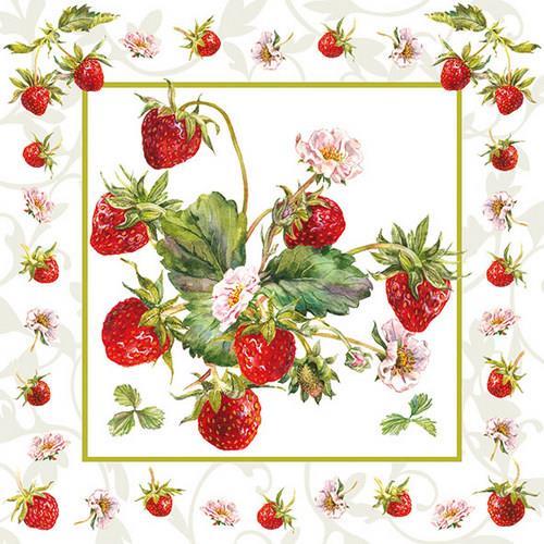 20 Servietten Fresh Strawberries - Zahlreiche Erdbeeren 33x33cm