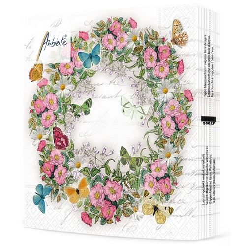 20 Servietten Wreath of Flowers - Vielseitiger Blumenkranz 33x33cm