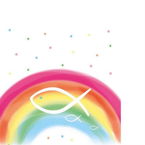 20 kleine Cocktailservietten Rainbow white - Fische auf Regenbogen bunt 25x25cm