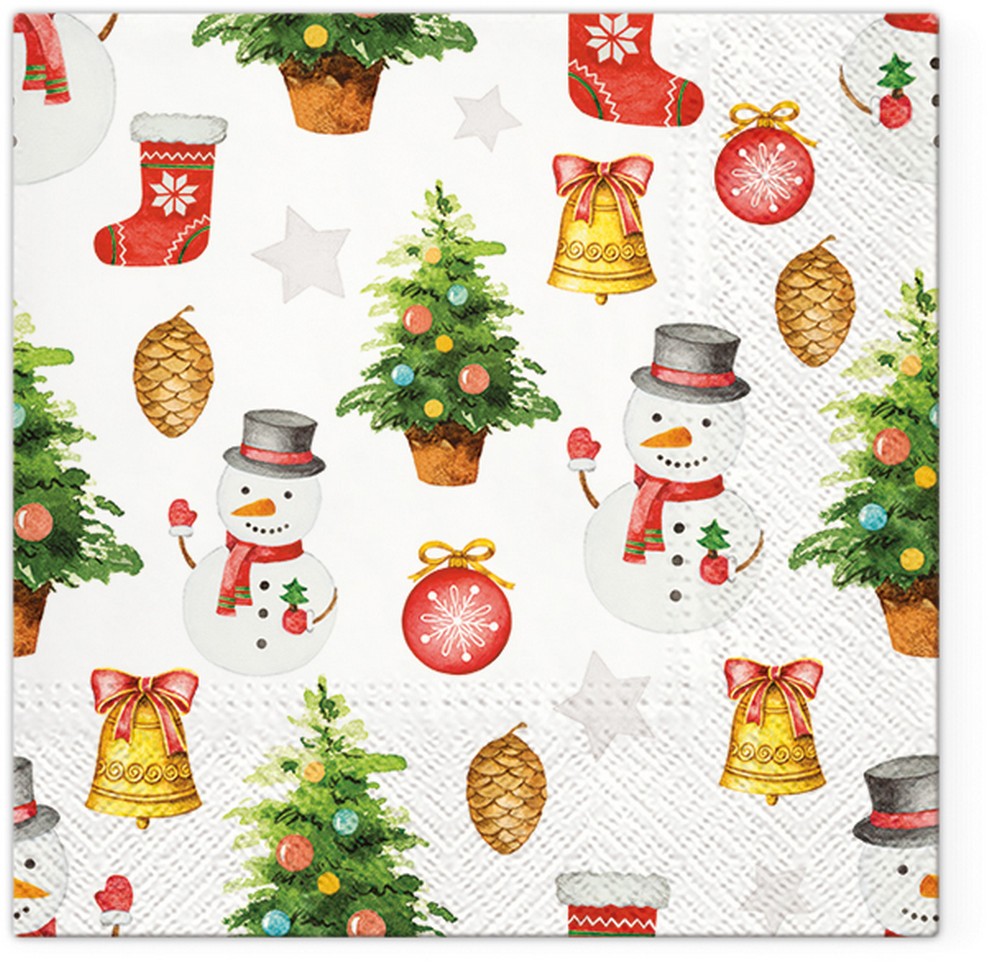 20 Servietten Snowmen Pattern - Muster von Schneemänner und Tannenbäume 33x33cm