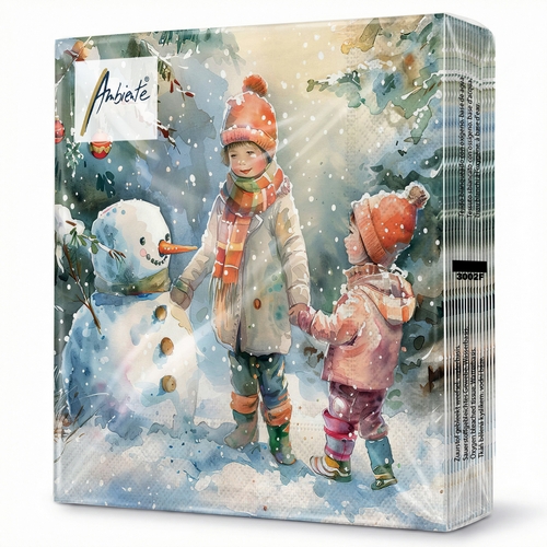 20 Servietten Snowy Forest Friends - Kinder beobachten Schneemann 33x33cm