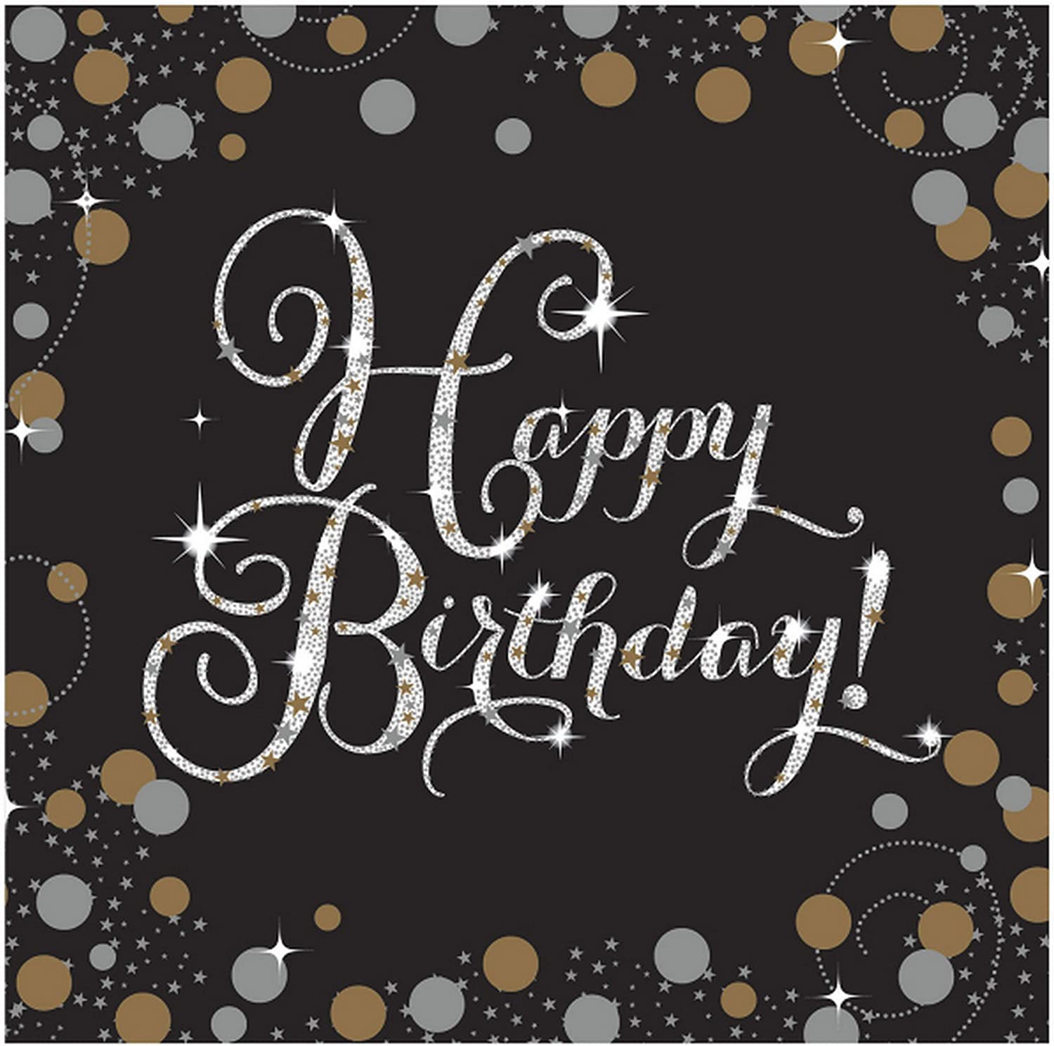 16 Servietten Sparkling Celebrations gold - Geburtstag mit Glitzer silber 33x33cm