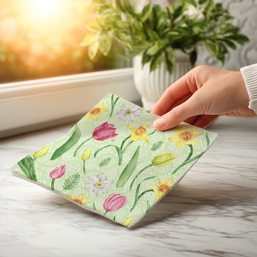 20 kleine Cocktailservietten Joyful Blooms - Schönste Frühlingsblumen 25x25cm