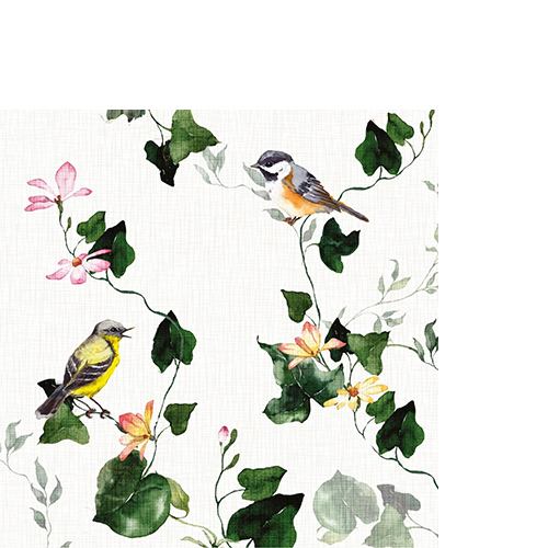 20 kleine Cocktailservietten Botanical Vine - Vögel an Efeu 25x25cm