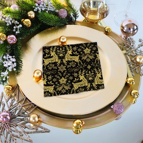 20 Servietten Christmas Ornaments black gold - Goldene Hirsche edel auf schwarz 33x33cm