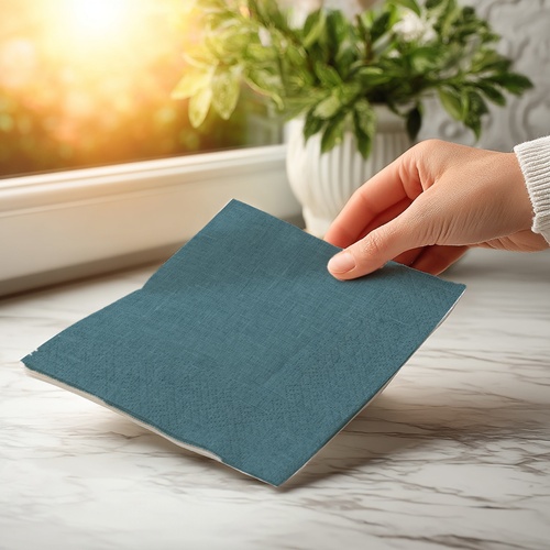 20 kleine Cocktailservietten Linen Ocean Tale - Uni Leinenstruktur petrol 25x25cm