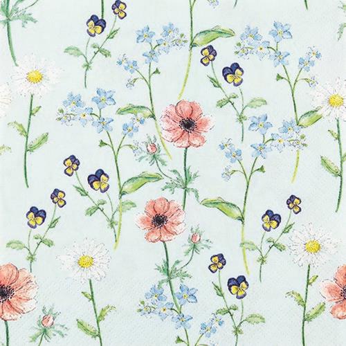 20 Servietten Little Garden - Blumengarten auf mint 33x33cm