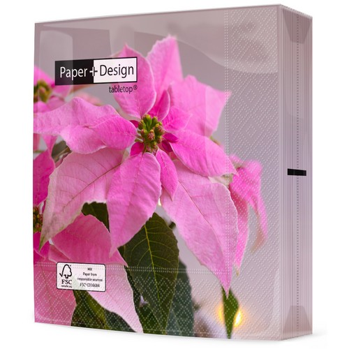 20 Servietten Pink floral - Pinker Weihnachtsstern 33x33cm