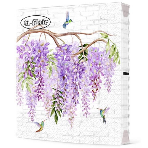 20 Servietten Wisteria & Hummingbirds - Kolibris an Wisteria 33x33cm