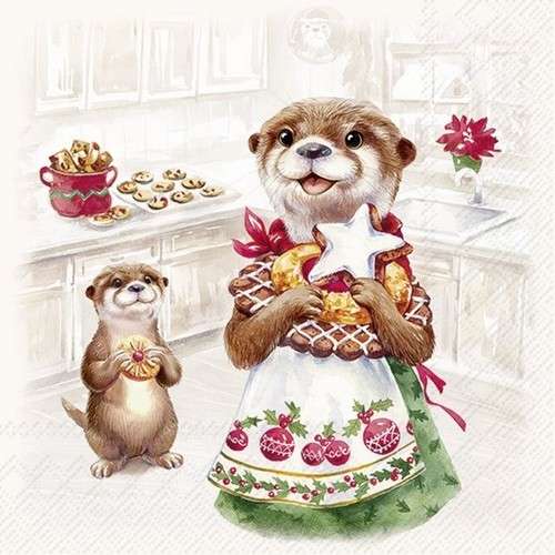 20 Servietten Otter Family baked - Otterfamilie beim Backen 33x33cm
