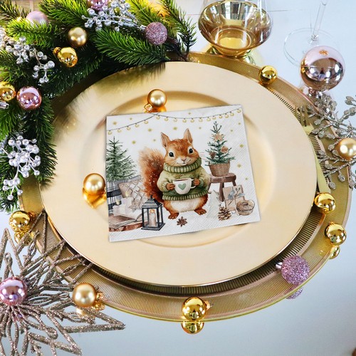 20 Servietten Wooly - Eichhörnchen im gemütlicher Umgebung 33x33cm