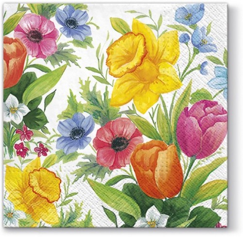 20 Servietten Spring Meadow - Frühlingsblumen in hellen Farben 33x33cm