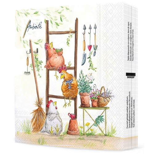 20 Servietten Break Time - Hühner auf Leiter 33x33cm