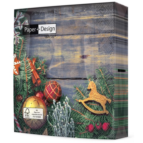 20 Servietten Cottage Christmas - Weihnachtsschmuck auf Holz 33x33cm