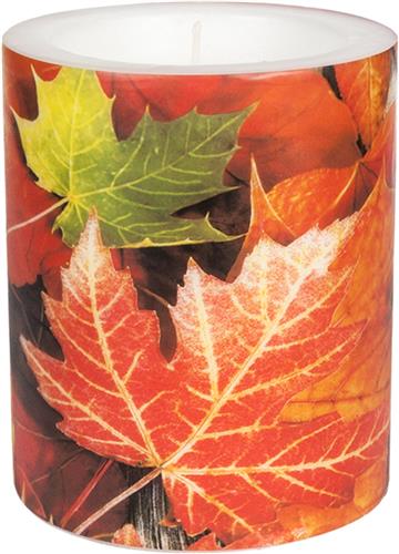 Kerze rund Maple Leaves - Ahornblätter Ø10cm, Höhe 12cm
