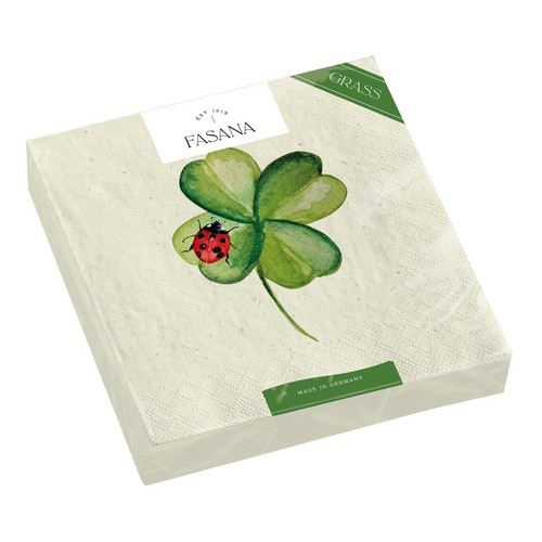 20 Servietten nachhaltig Gras Lucky Ladybug - Marienkäfer auf Kleeblatt 33x33cm