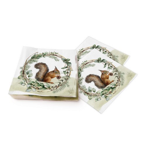 20 Servietten Orava Kartiolla - Eichhörnchen im Naturkranz 33x33cm