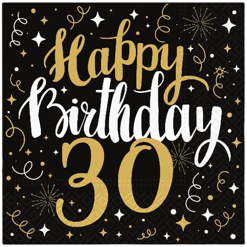 20 Servietten Gold Birthday 30 - Happy Birthday 30 schwarz-gold 33x33cm
