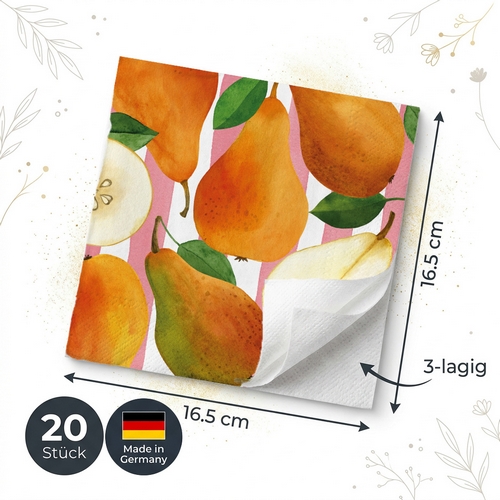20 Servietten Pears & Stripes - Leckere Birnen auf Streifen 33x33cm