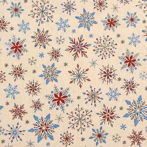 20 Servietten aus Recycling-Papier Sparkling Stars eco - Feine Schneeflocken rot-blau 33x33cm