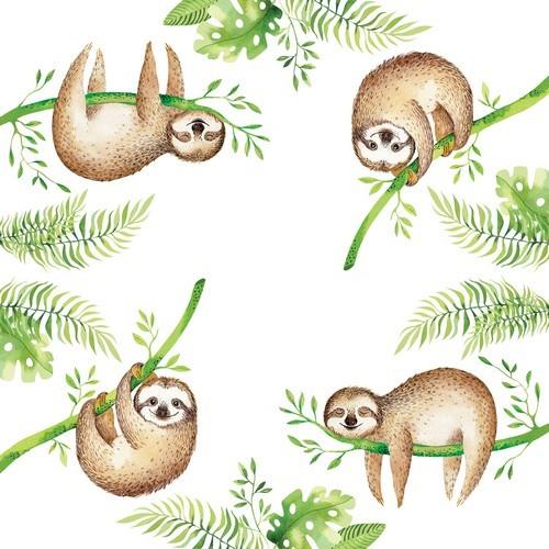 20 Servietten Cute Sloth - Süßes Faultier 33x33cm
