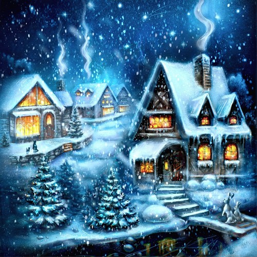 20 Servietten Dreamy Winter Village - Märchenhaftes Winterdorf 33x33cm