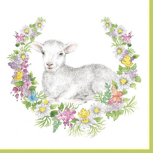 20 Servietten Easter Wreath with Lamb - Lamm im Frühlingskranz 33x33cm