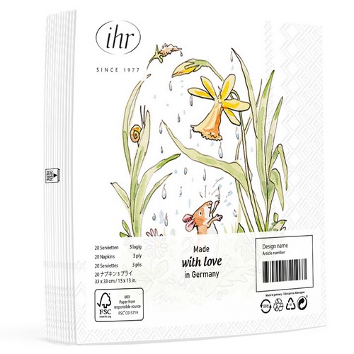 20 Servietten April Shower - Maus fühlt Regentropfen 33x33cm