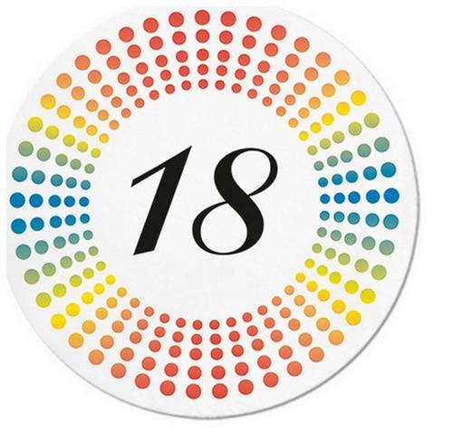 12 Servietten rund Rainbow 18 - 18 Jahre im bunten Kreis Ø32cm