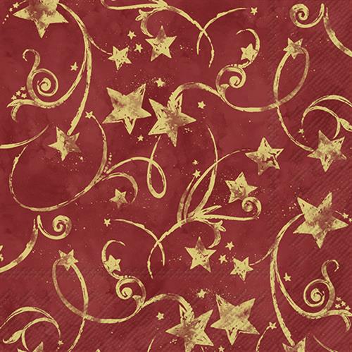 20 Servietten Star Garland red gold - Sterne in Eleganz rot 33x33cm
