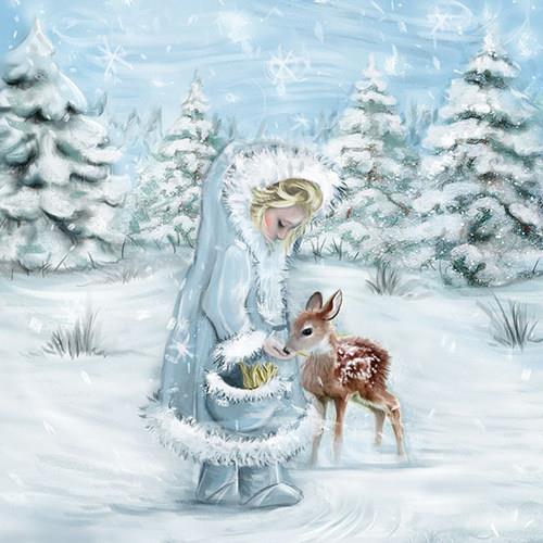 20 Servietten Feeding Deer - Mädchen füttert Kitz 33x33cm