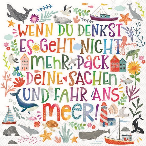 20 Servietten Buntes Meer - Fahr ans Meer 33x33cm