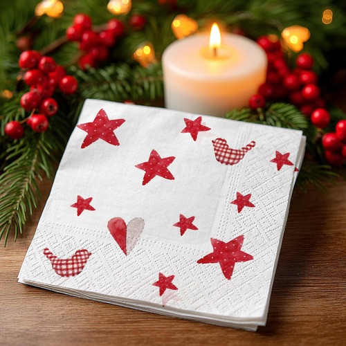 20 kleine Cocktailservietten Artisan joy white - Rot im Fokus 25x25cm