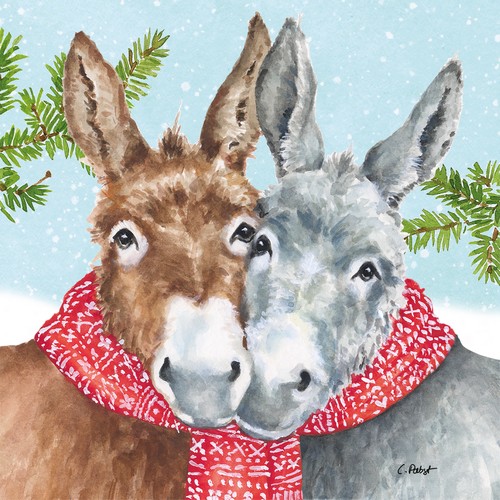 20 Servietten Dana & Don - Esel-Paar mit Winterschal 33x33cm