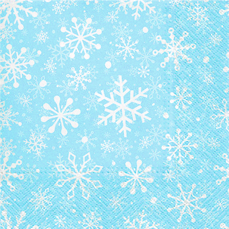 20 Servietten Christmas Snowflakes light blue - Weiße Schneeflocken auf hellblau 33x33cm