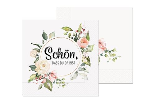 20 Servietten Schön, Blumen - im Kranz 33x33cm