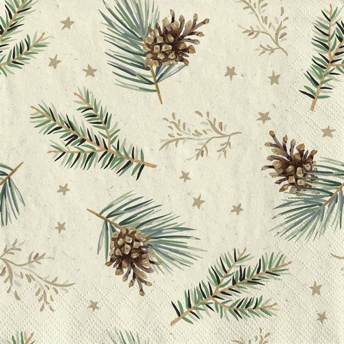 20 Servietten nachhaltig Gras Christmas Tradition - Zapfen an kleine Zweige 33x33cm