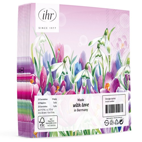 20 Servietten Crocus light rose - Krokus und Schneeglöcken rosa 33x33cm