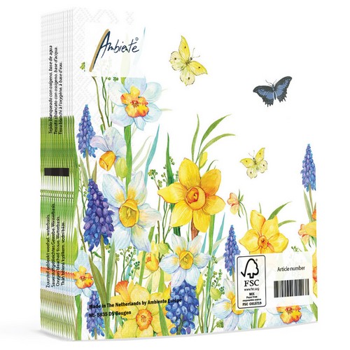 20 Servietten Narcis and Muscari - Wiese von Narzissen und Muscari 33x33cm
