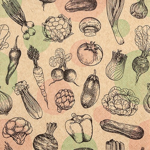 20 Servietten aus Recycling-Papier Veggies - Gemüsesorten 33x33cm