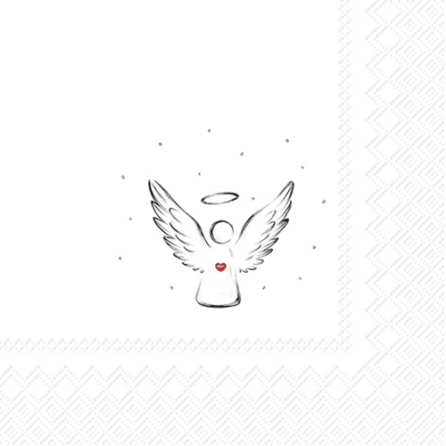 20 Servietten Pure Angel black - Schutzengel mit Herz 33x33cm