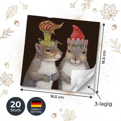 20 Servietten Sam & Kris - Künstlerische Eichhörnchen 33x33cm