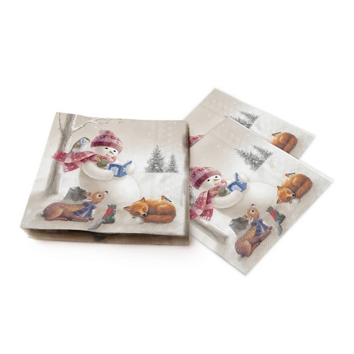 20 Servietten Bedtime Stories - Schneemann liest den Tieren vor 33x33cm