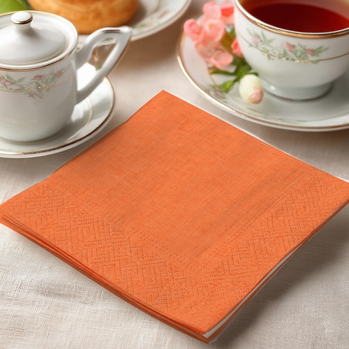 20 kleine Cocktailservietten Linen Sun Orange - Uni Leinenstruktur orange 25x25cm