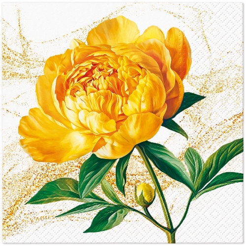 20 Servietten Peony Blossom - Pfingstrose in gelb auf gold 33x33cm