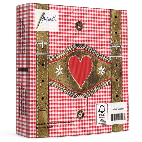 20 Servietten Lederhosen red - Lederhosen und Hemd rot 33x33cm