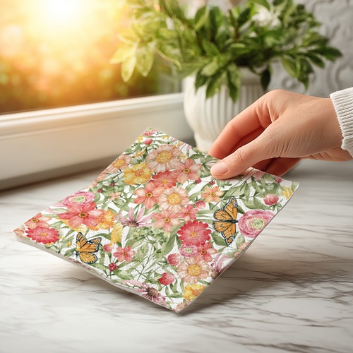 20 kleine Cocktailservietten Sunlit blooms - Sommerliche Blumenmischung 25x25cm